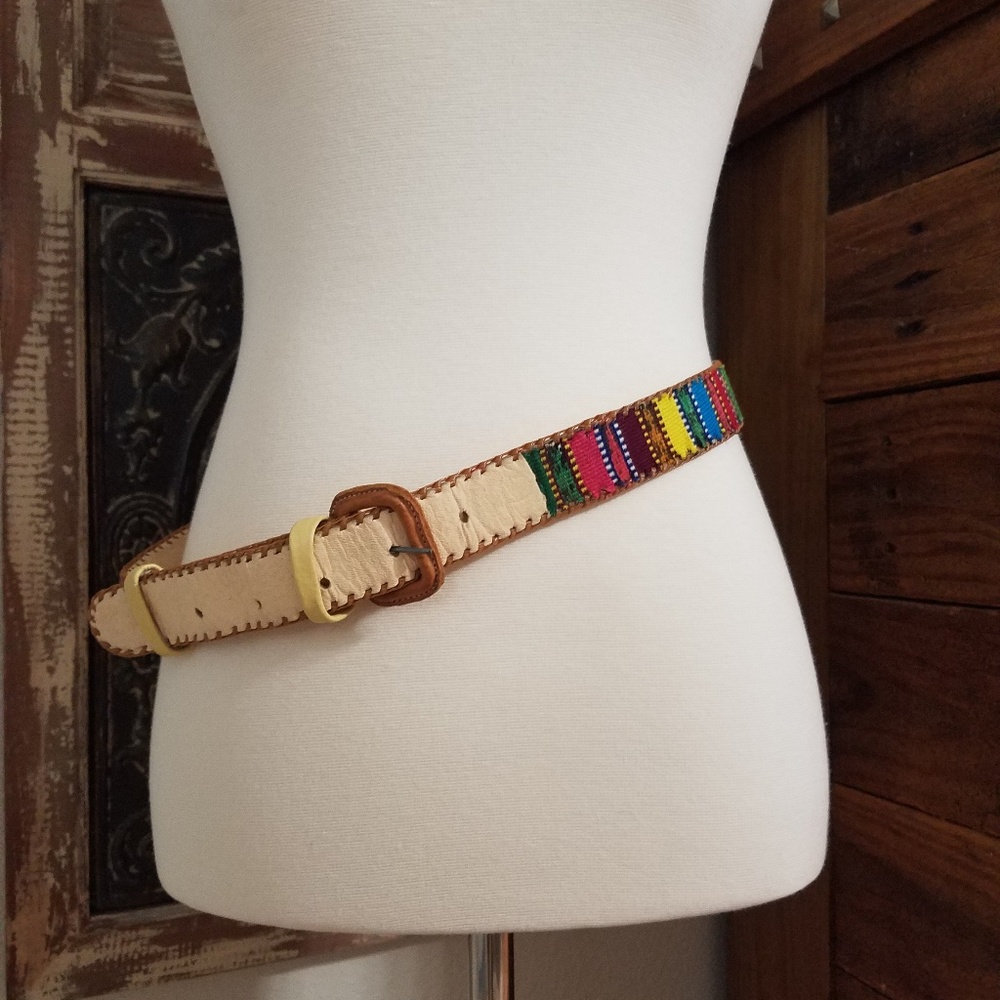 Vintage leather Guatemalan embroidered belt